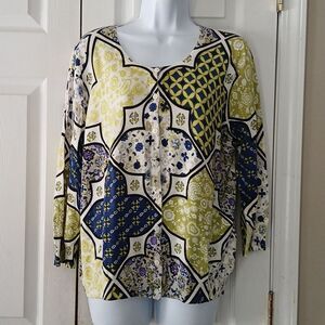 Joseph A button down cardigan blue lime green white purple  Sz XL